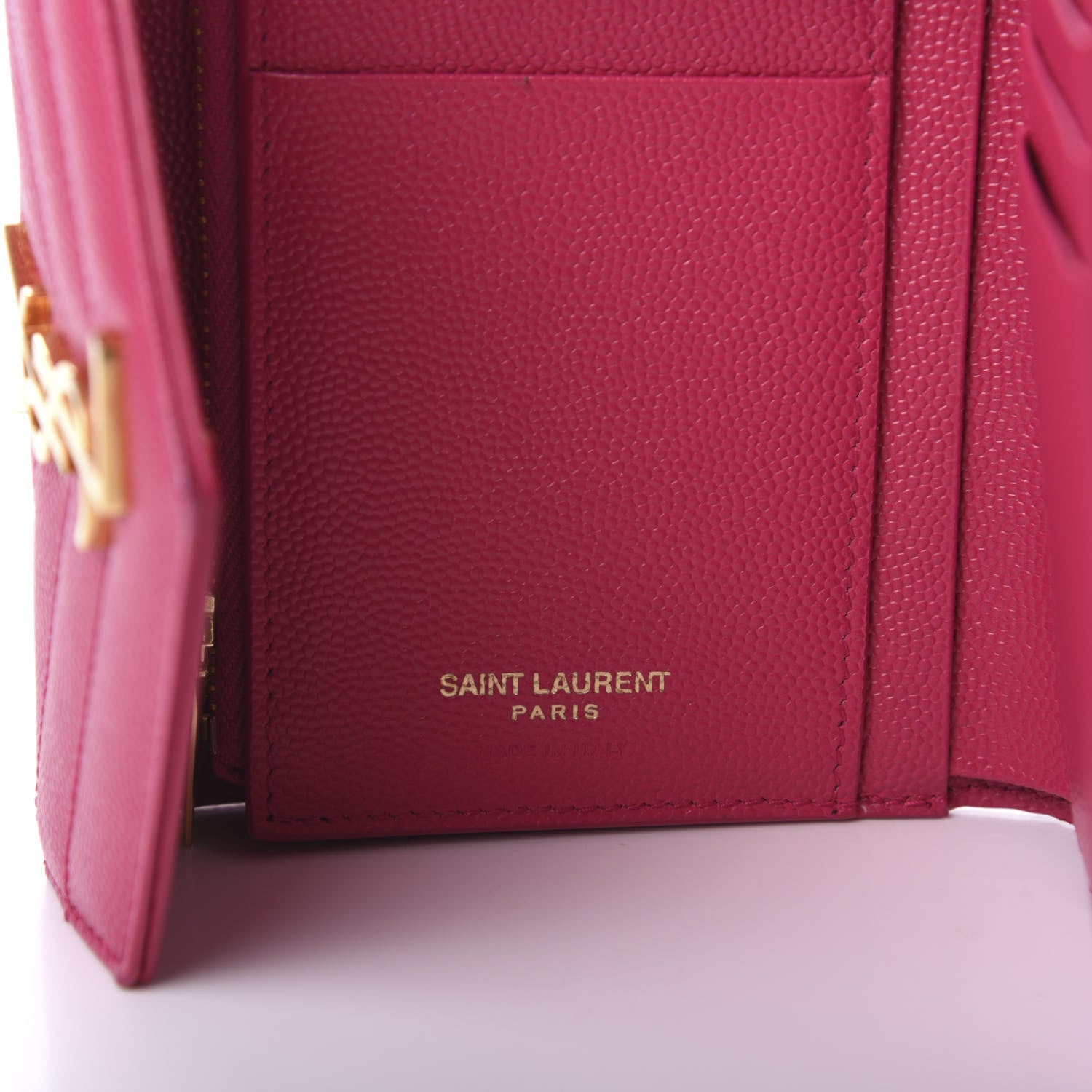 Saint Laurent Grain De Poudre Matelasse Chevron Monogram Compact Tri Fold Wallet Bright Pink 8 of 9
