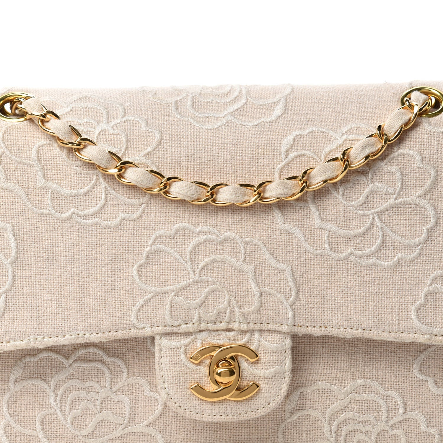 Chanel Canvas Camellia Embroidered Medium Double Flap Ivory 13 of 13