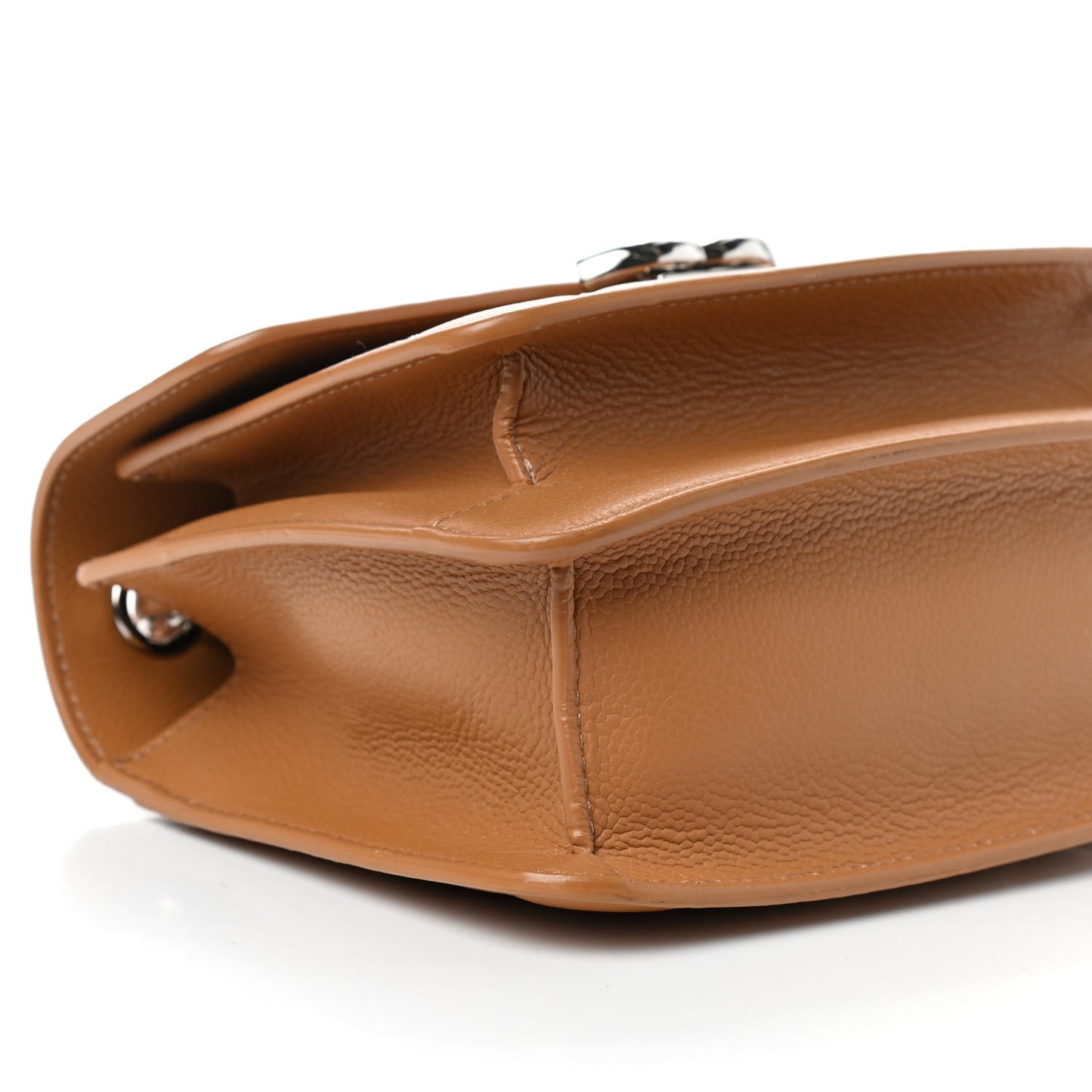 Grained Calfskin Quilted Small CC Box Top Handle Flap Camel