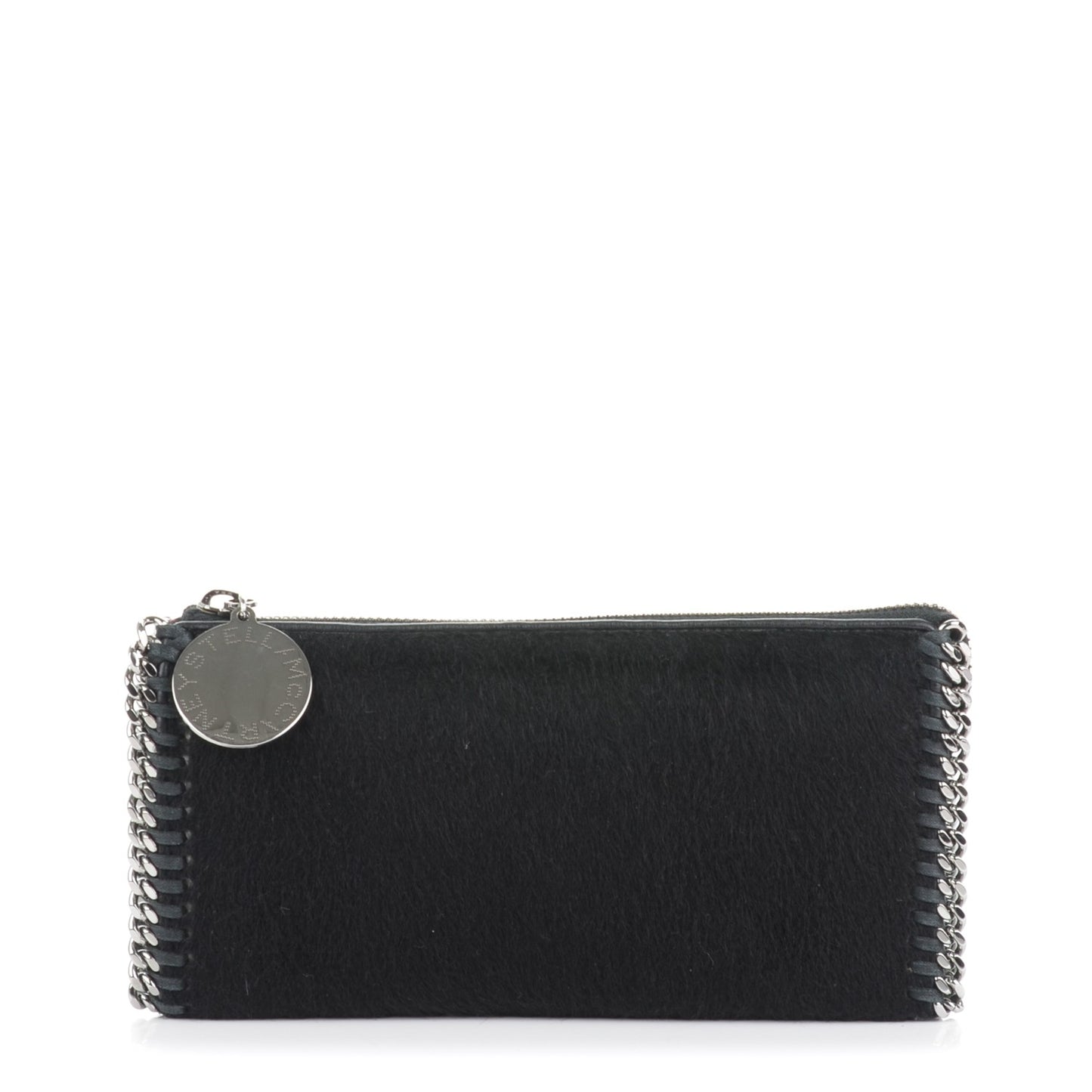 Faux Pony Hair Falabella Zip Wallet Black