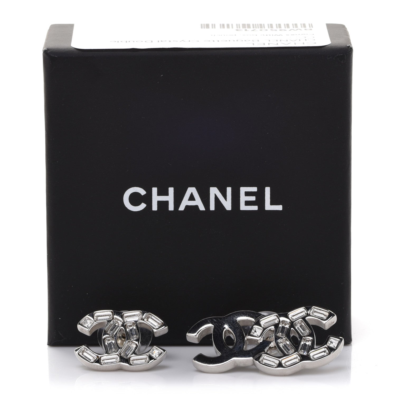 Chanel Baguette Crystal Double CC Earrings Silver 5 of 5
