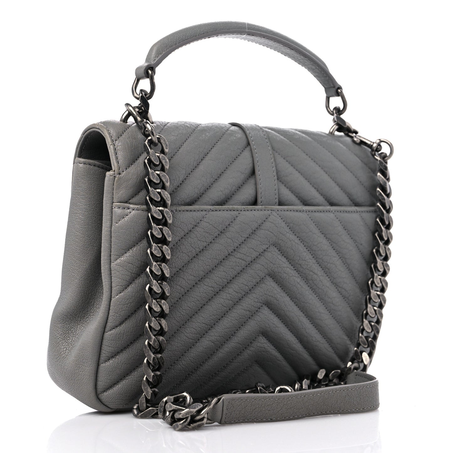 Sheepskin Matelasse Chevron Monogram Medium College Bag Granite
