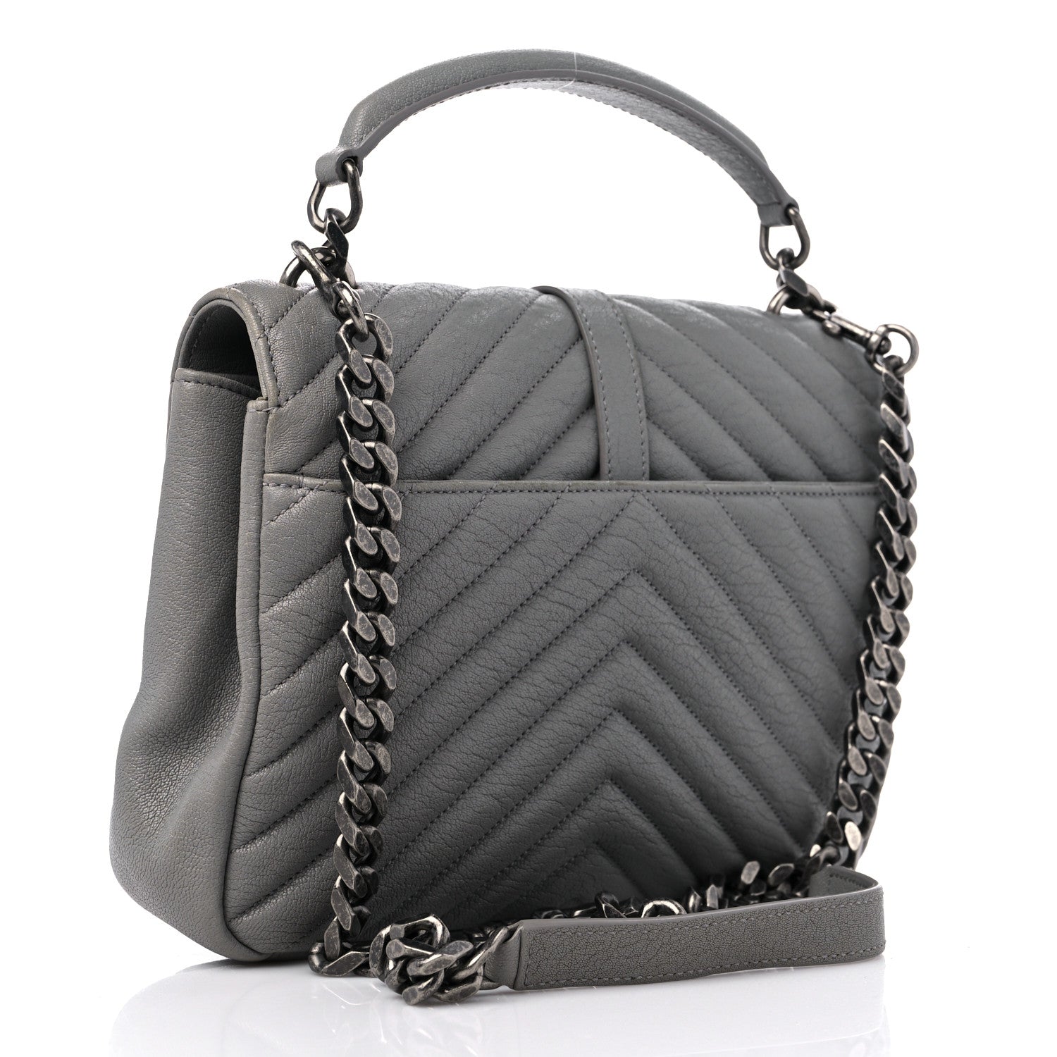 Saint Laurent Sheepskin Matelasse Chevron Monogram Medium College Bag Granite 3 of 16