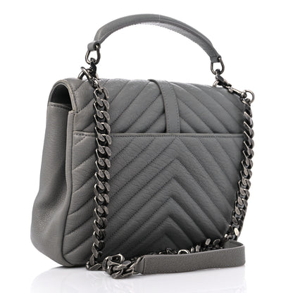 Saint Laurent Sheepskin Matelasse Chevron Monogram Medium College Bag Granite 3 of 16