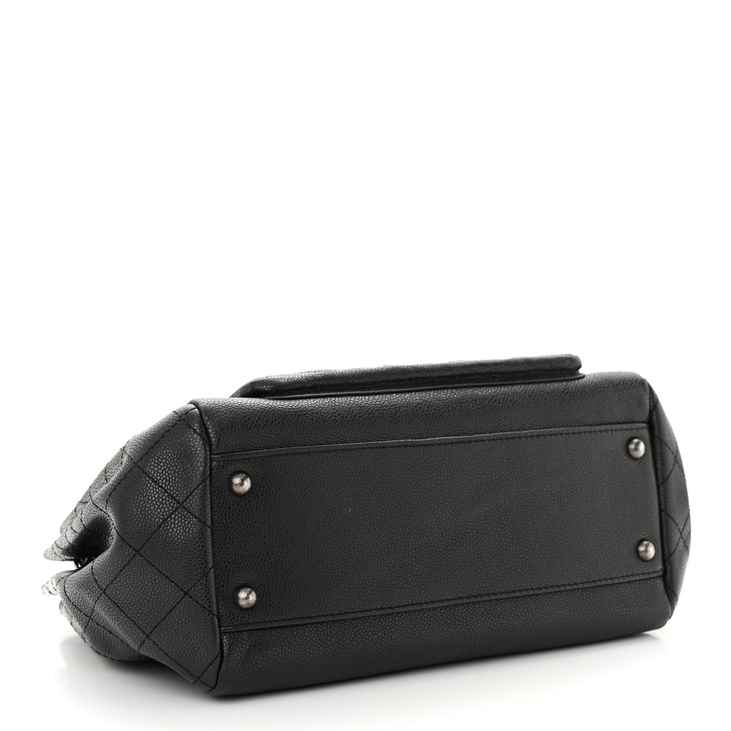 Caviar Quilted CC Accordion Shopping Bag Black