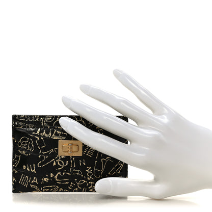 Chanel Calfskin Crocodile Embossed Graffiti 2.55 Cocodile Reissue Card Holder Black Gold 2 of 10