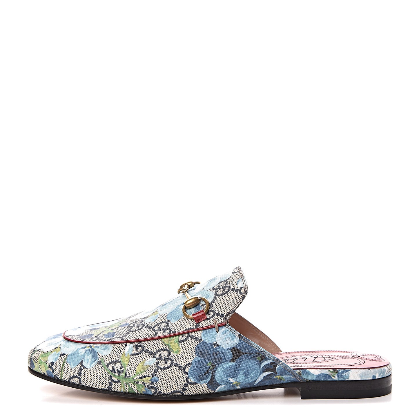 GG Supreme Monogram Blooms Womens Princetown Slippers 37.5 Beige Blue Navy Hibiscus Red