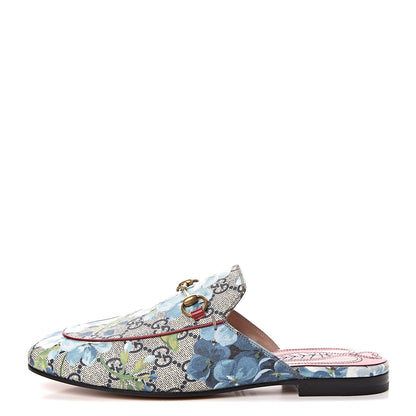 Gucci GG Supreme Monogram Blooms Womens Princetown Slippers 37.5 Beige Blue Navy Hibiscus Red 1 of 10