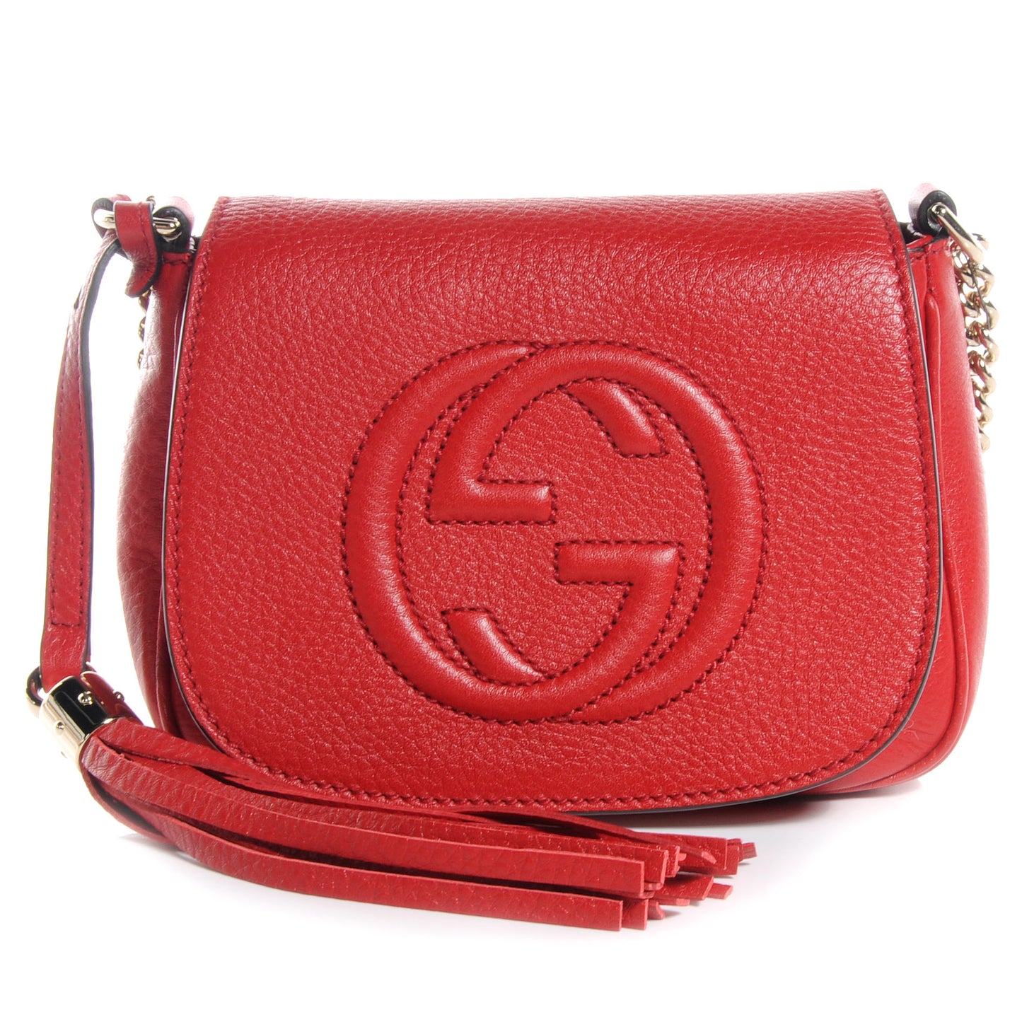 Pebbled Calfskin Small Soho Flap Crossbody Red