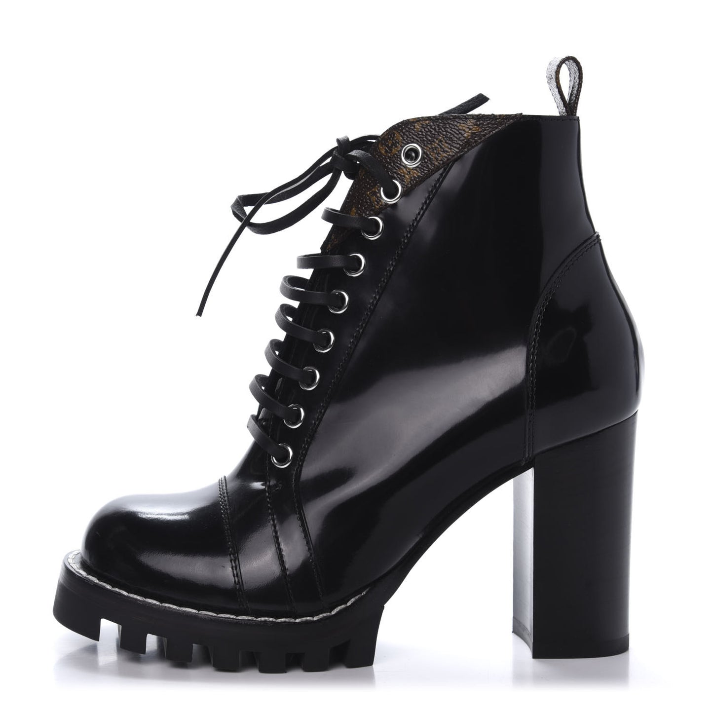 Patent Calfskin Monogram Star Trail Ankle Boots 37 Black