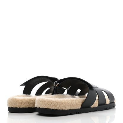 Hermes Veau Indios Woolskin Mens Chypre Sandals 41 Black Ecru 4 of 8