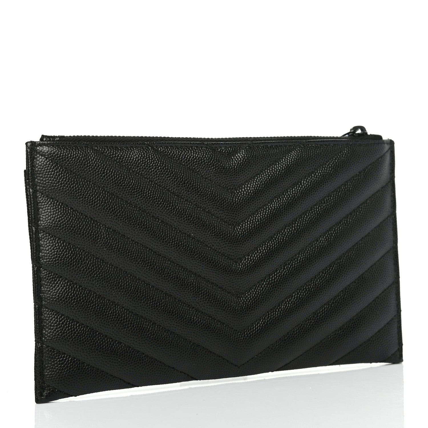 Saint Laurent Grain De Poudre Chevron Monogram Bill Pouch Black 2 of 5
