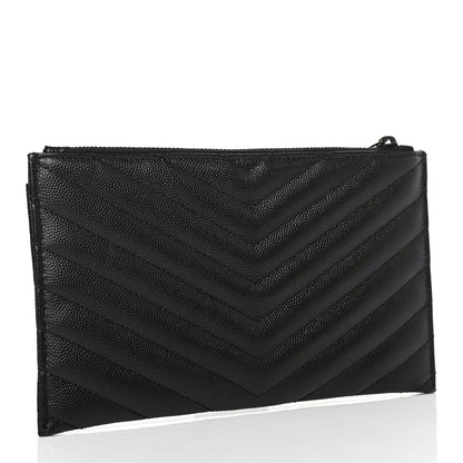 Saint Laurent Grain De Poudre Chevron Monogram Bill Pouch Black 2 of 5