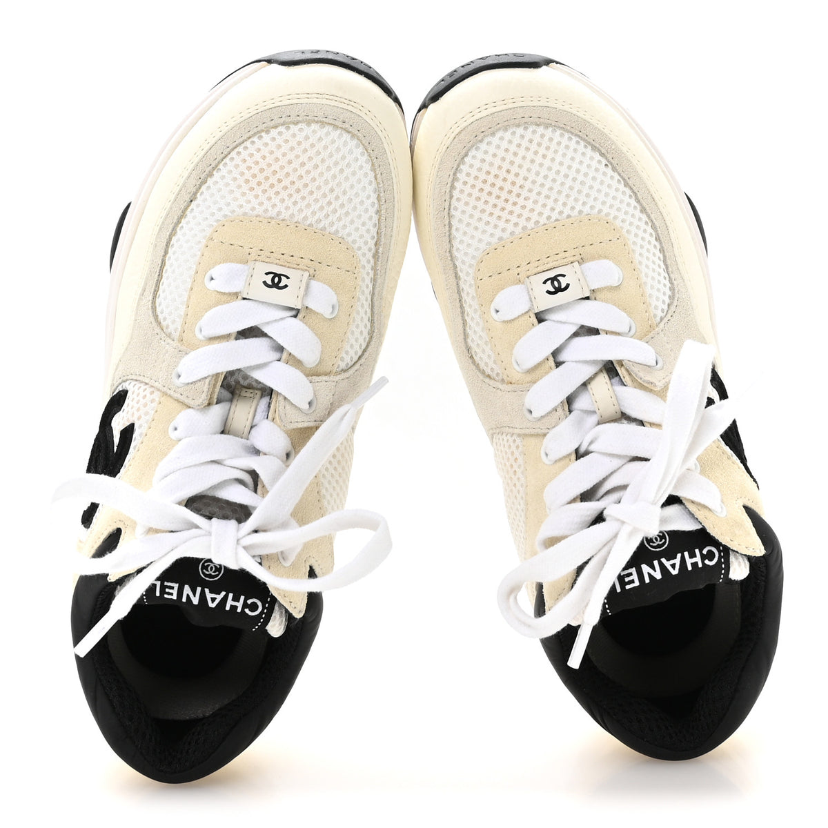 Chanel Mesh Suede Calfskin Grained Calfskin Womens CC Sneakers 36 White Black 2 of 8
