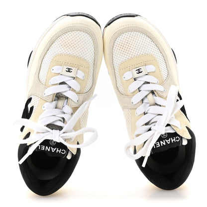 Chanel Mesh Suede Calfskin Grained Calfskin Womens CC Sneakers 36 White Black 2 of 8