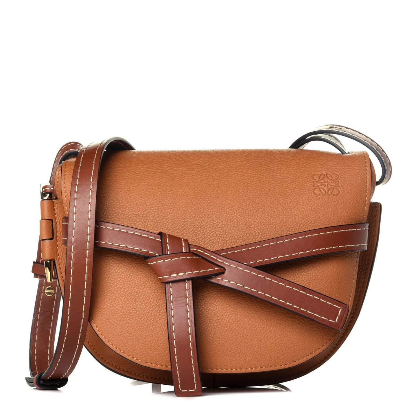 Grained Calfskin Small Gate Crossbody Bag Caramel Pecan