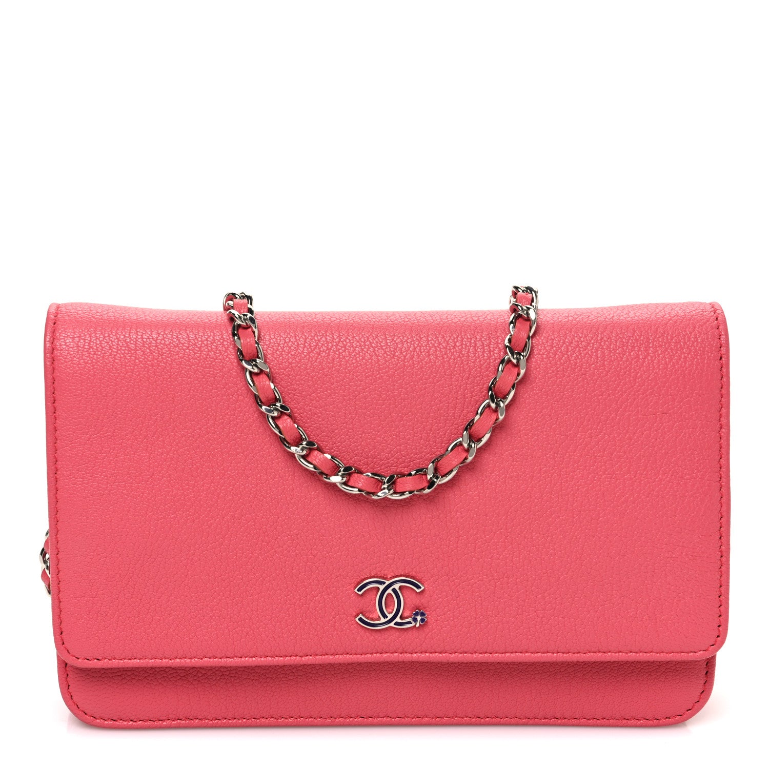 Chanel Grained Calfskin Clover CC Wallet On Chain WOC Pink 1 of 11