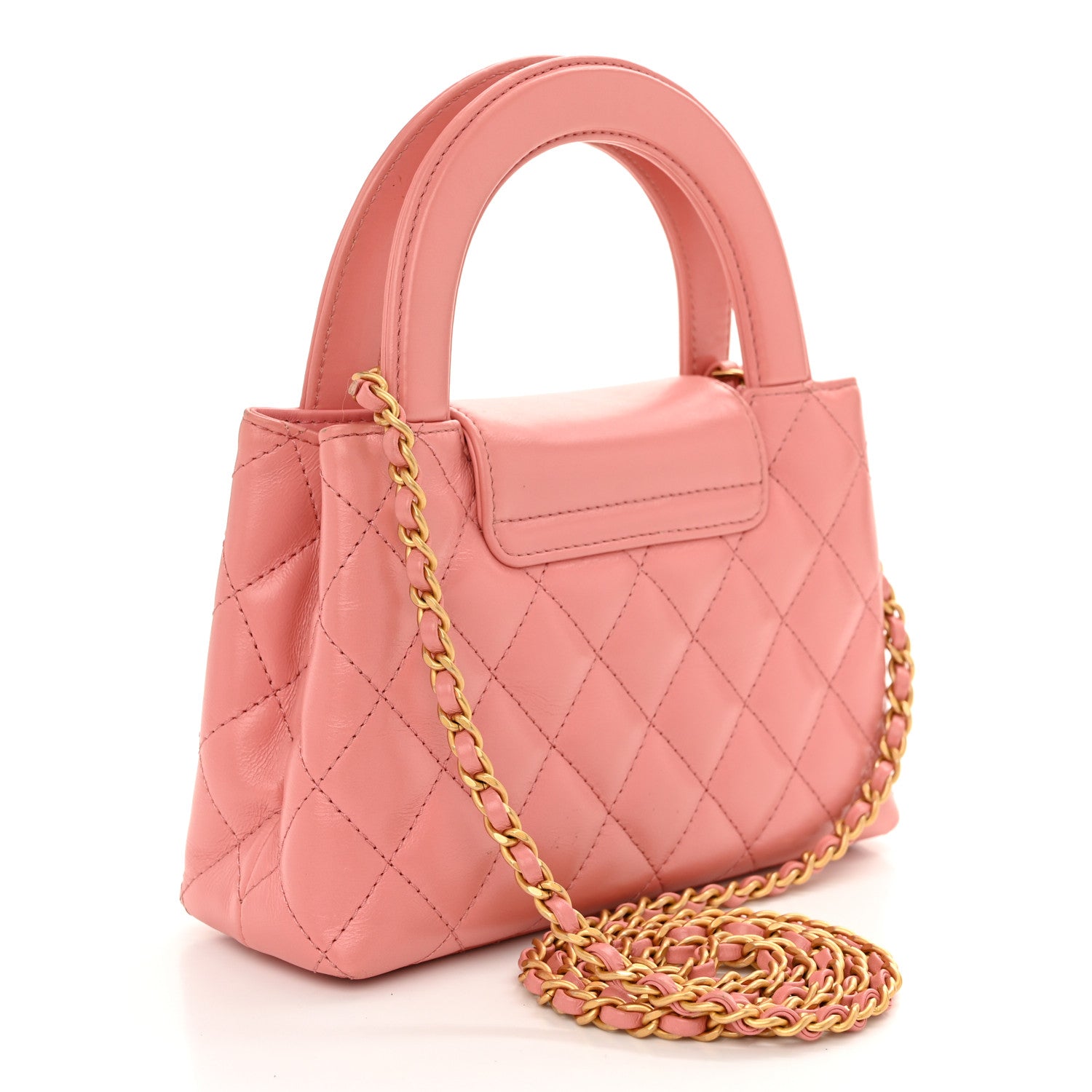 Chanel Shiny Aged Calfskin Quilted Nano Kelly Shopper Coral Pink 3 of 12