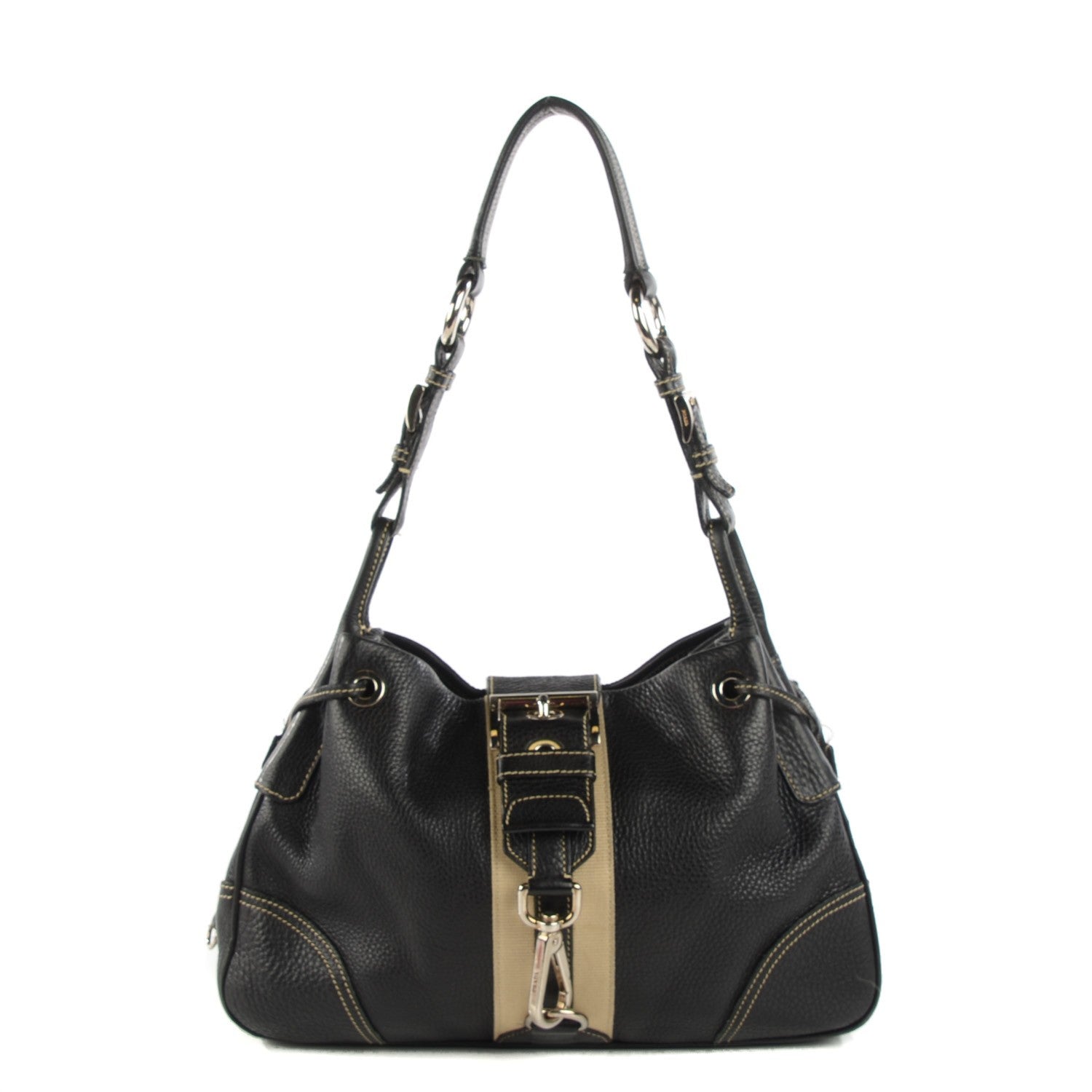 Prada Vitello Daino Stripe Shoulder Bag Nero Black 1 of 12