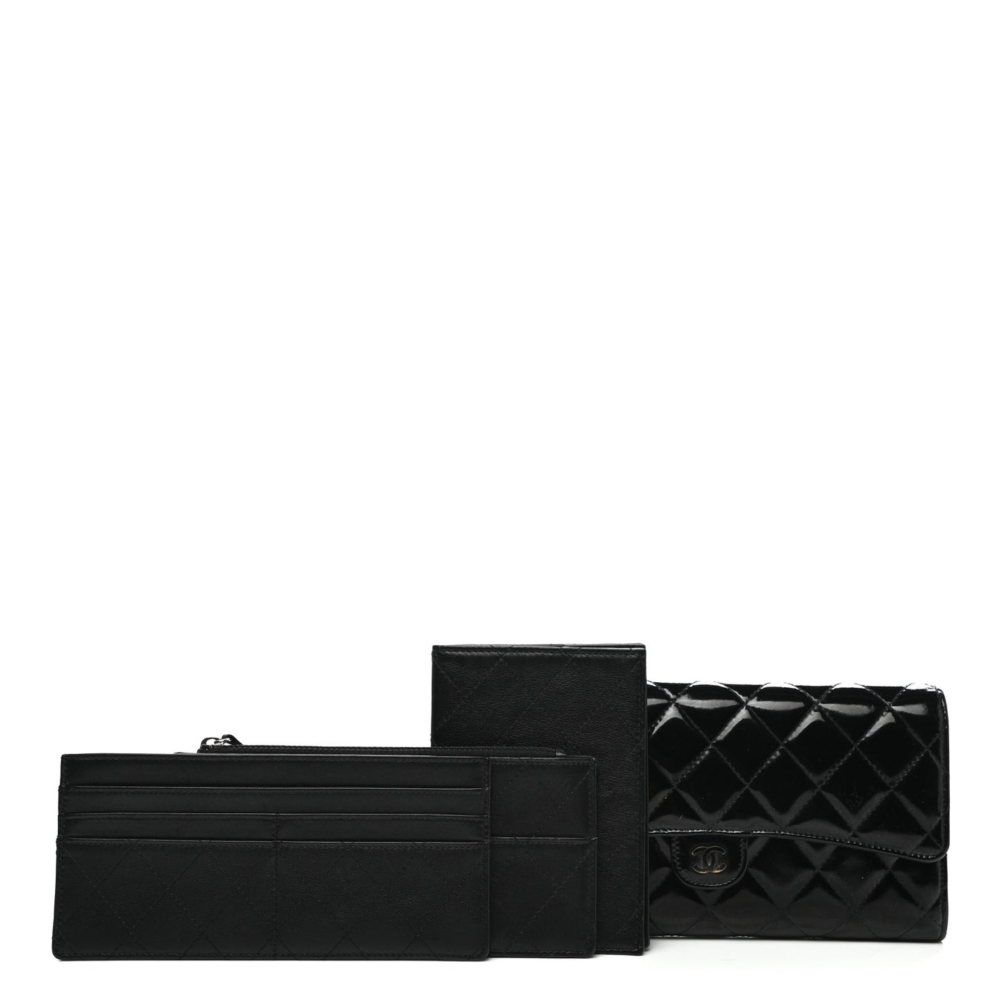 Patent Quilted Travel Wallet Black