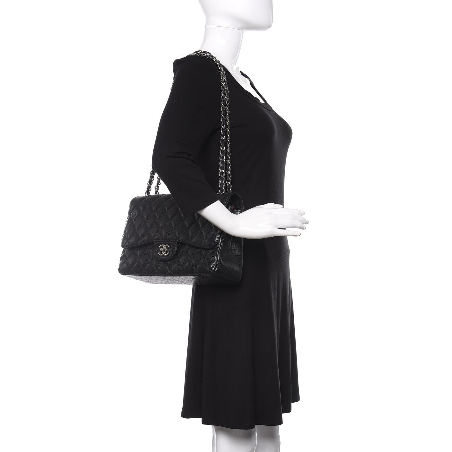Caviar Quilted Jumbo Double Flap Black