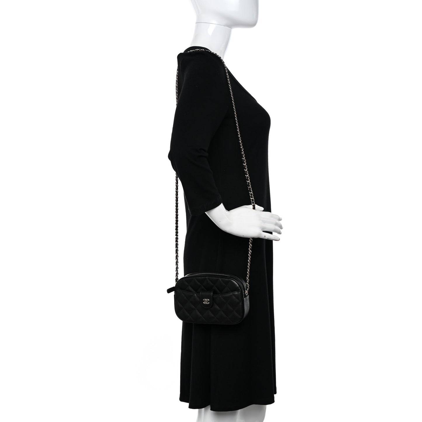 Caviar Quilted Chain Camera Bag Black