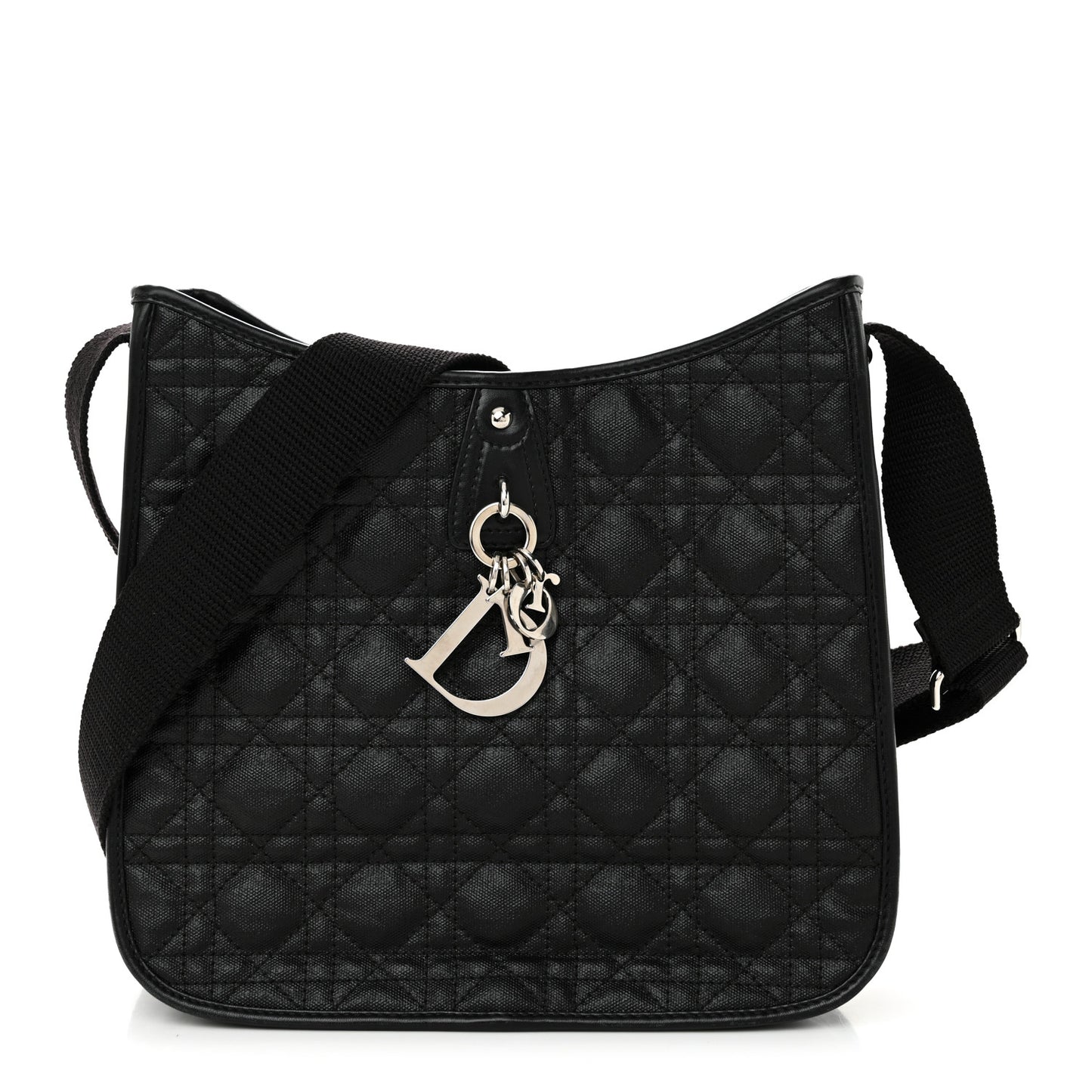 Coated Canvas Cannage Crossbody Bag Black