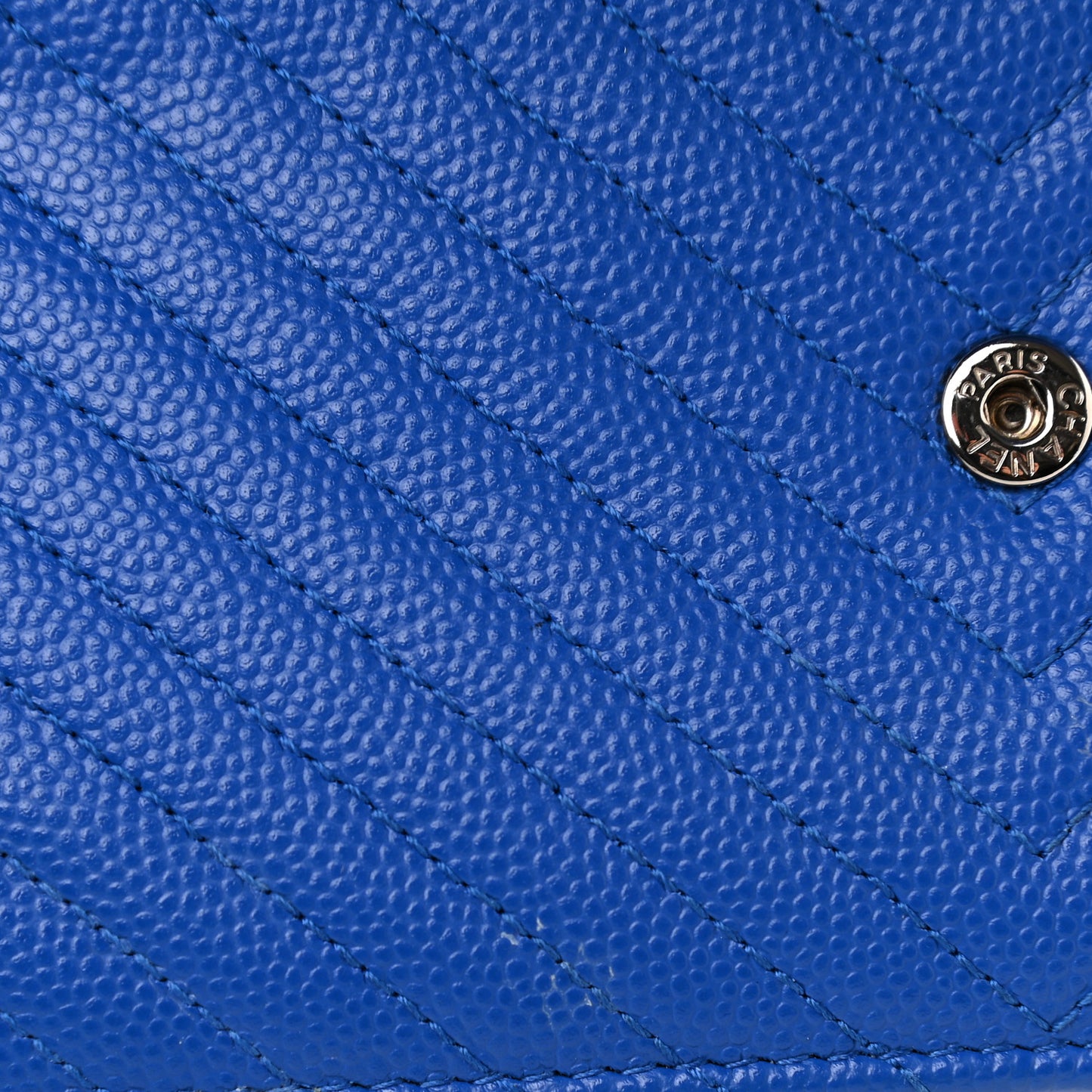 Caviar Chevron Quilted Wallet On Chain WOC Bright Blue