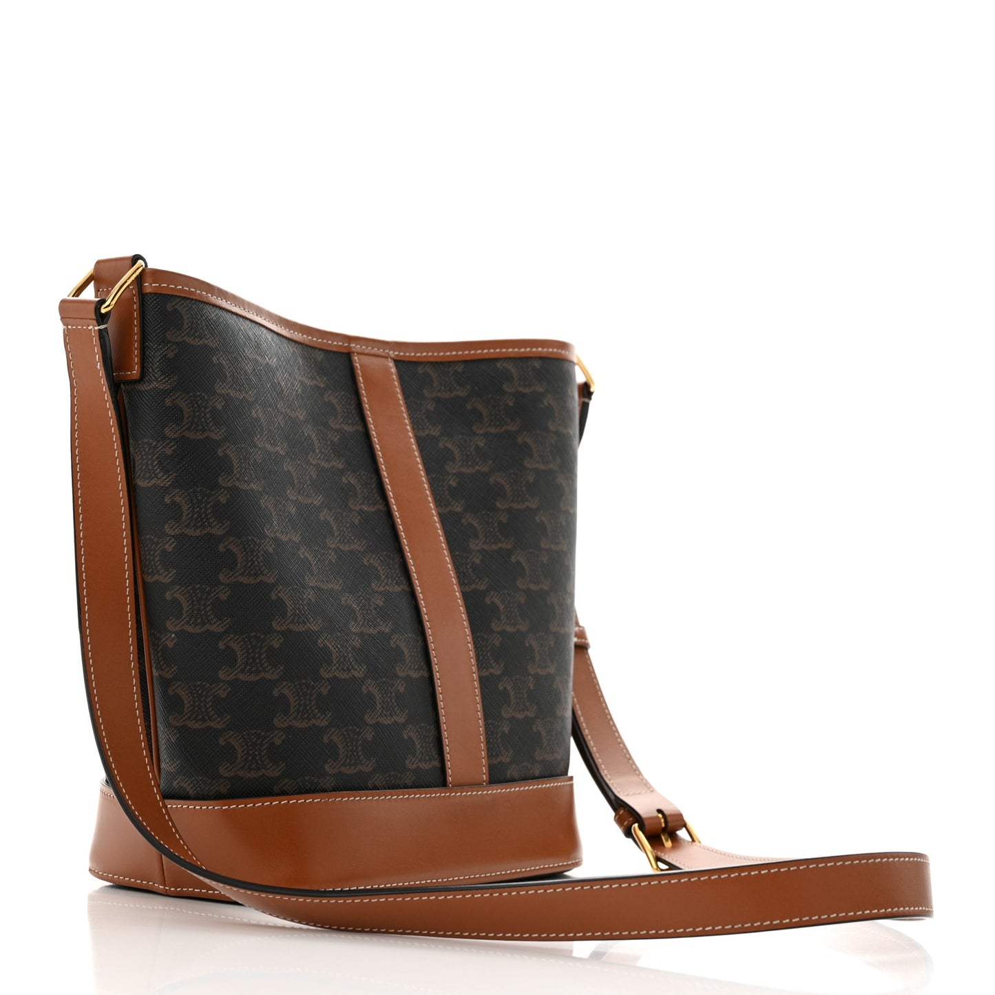 Triomphe Canvas Calfskin Small Bucket Bag Tan