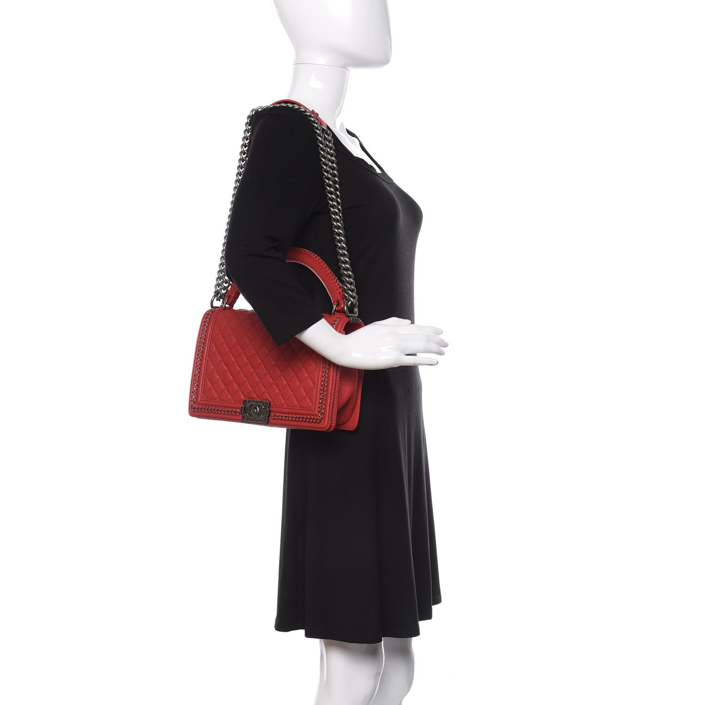 Calfskin Quilted New Medium Boy Top Handle Flap Red