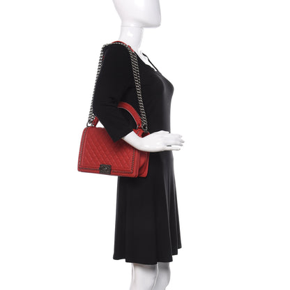 Chanel Calfskin Quilted New Medium Boy Top Handle Flap Red 2 of 12