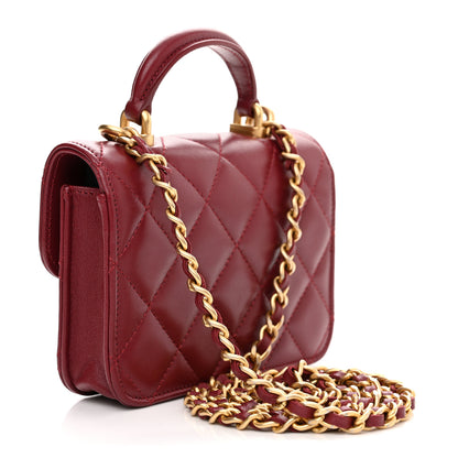 Chanel Lambskin Quilted Top Handle Flap Coin Purse With Chain Burgundy 3 of 11