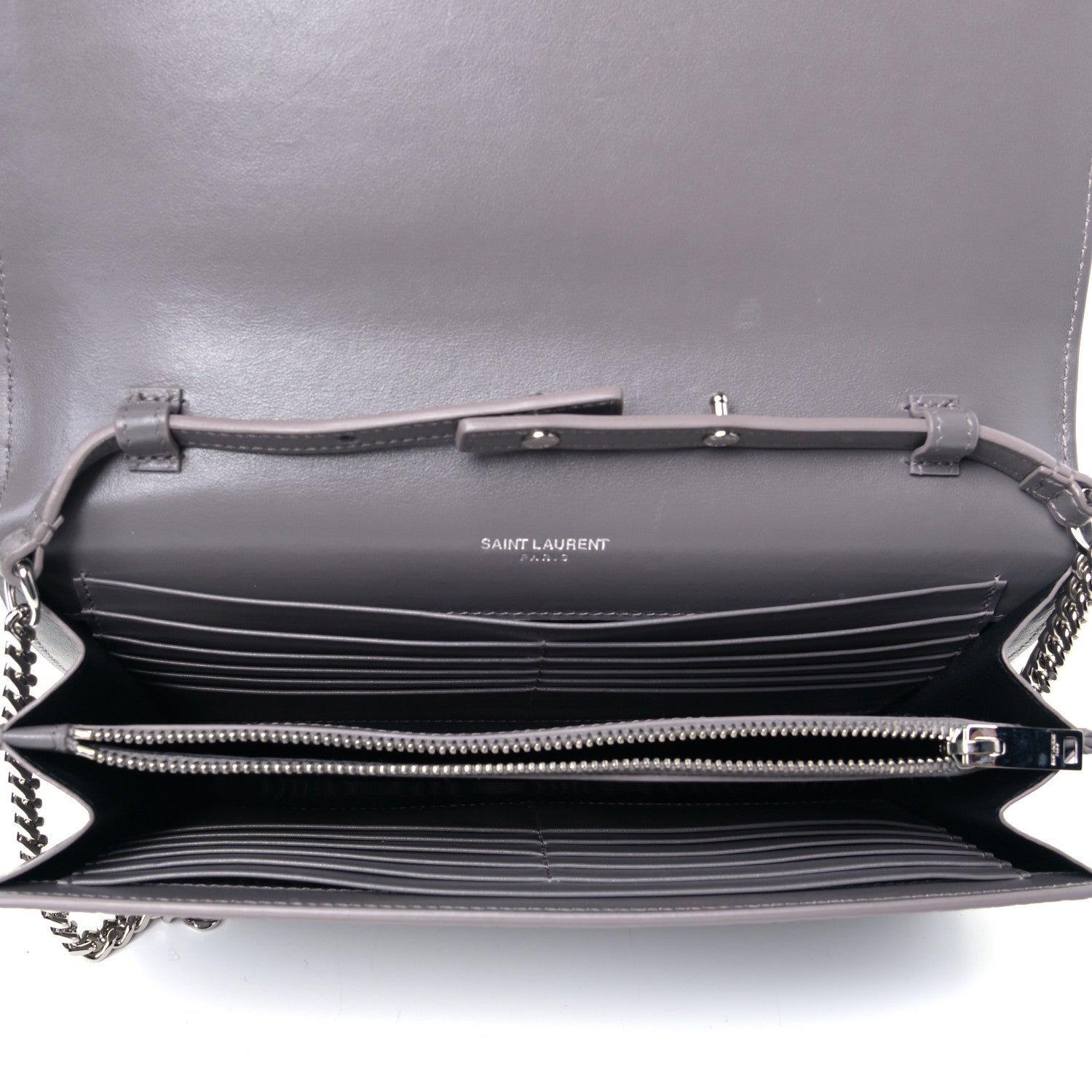 Saint Laurent Calfskin Crocodile Embossed Monogram Chain Wallet Fog 4 of 5