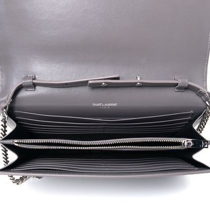 Saint Laurent Calfskin Crocodile Embossed Monogram Chain Wallet Fog 4 of 5
