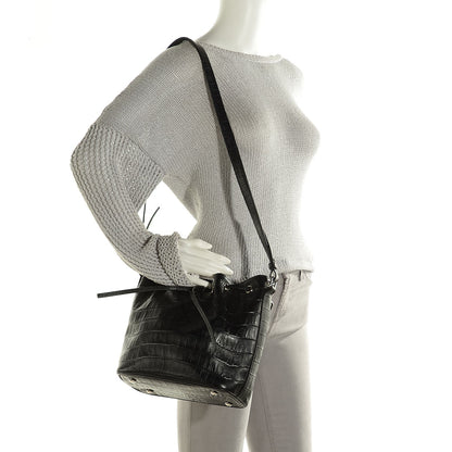 Saint Laurent Calfskin Crocodile Embossed Medium Emmanuelle Bucket Bag Black 2 of 7