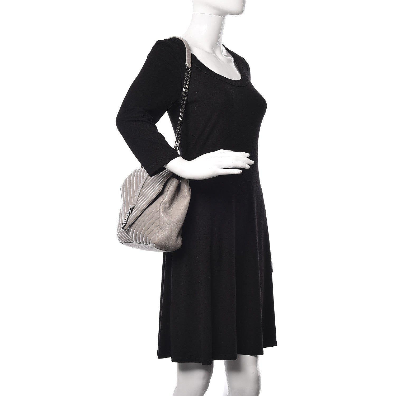 Saint Laurent Sheepskin Matelasse Chevron Monogram Large College Satchel Light Grey 2 of 15