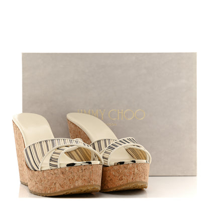 Jimmy Choo Metallic Striped Mesh Cork Perfume Wedges 38 Off White 12 of 12