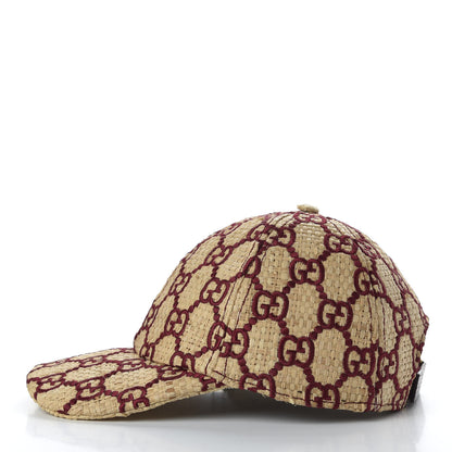 Gucci Raffia GG Monogram Elaphe Embroidered Aisha Baseball Hat M Ivory Bordeaux 4 of 8