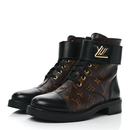 Louis Vuitton Calfskin Monogram Wonderland Flat Ranger Boots 38 Black 3 of 8