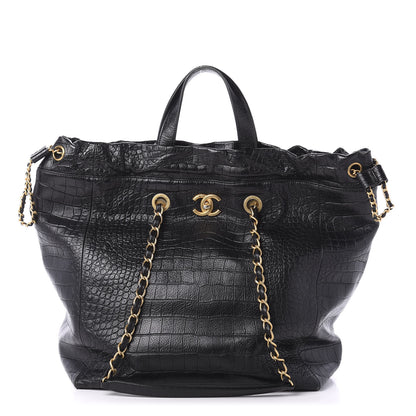 Chanel Calfskin Crocodile Embossed Large Cocodile Shopping Tote Black 1 of 11