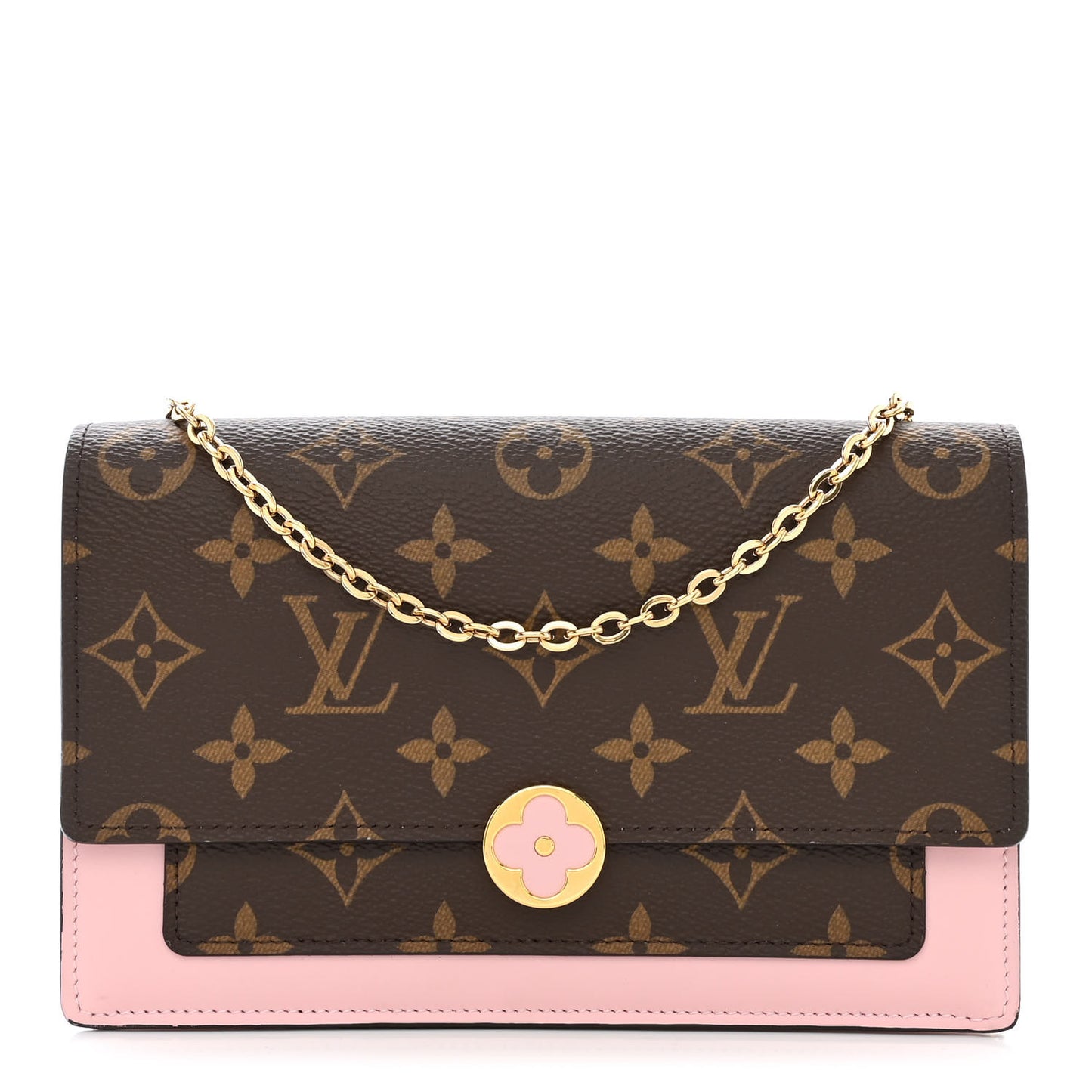 Monogram Flore Chain Wallet Rose Ballerine