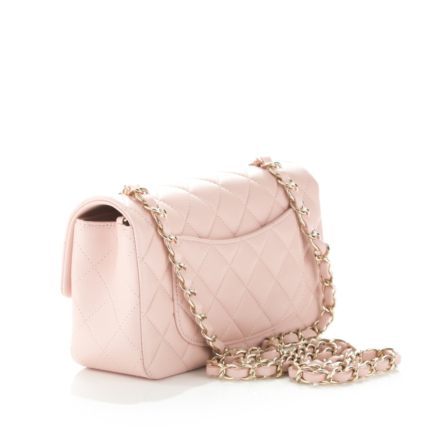 Lambskin Quilted Mini Rectangular Flap Light Pink