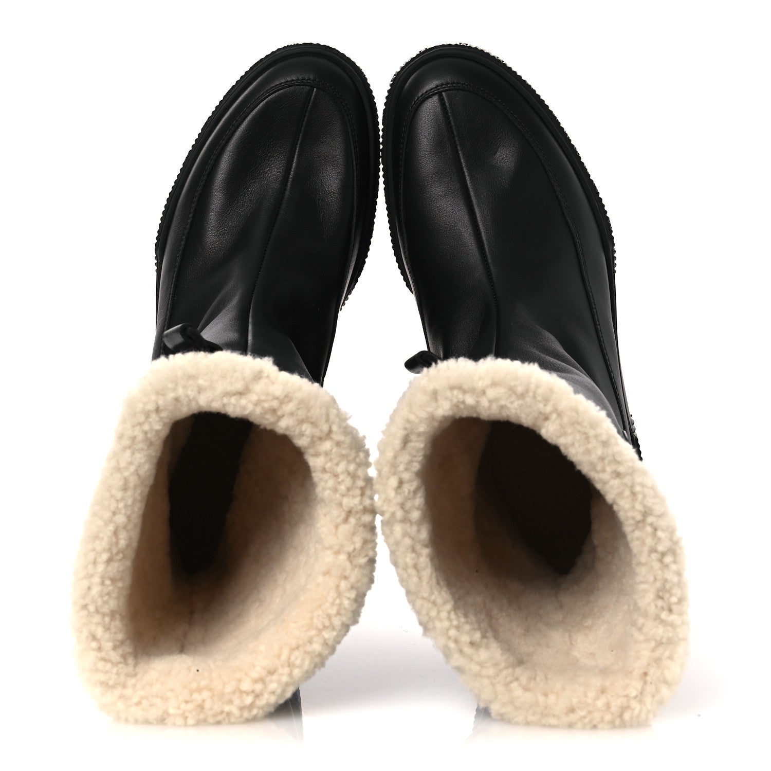 Hermes Calfskin Shearling Womens Journey Ankle Boots 38.5 Black Ecru 2 of 10
