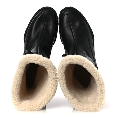 Hermes Calfskin Shearling Womens Journey Ankle Boots 38.5 Black Ecru 2 of 10