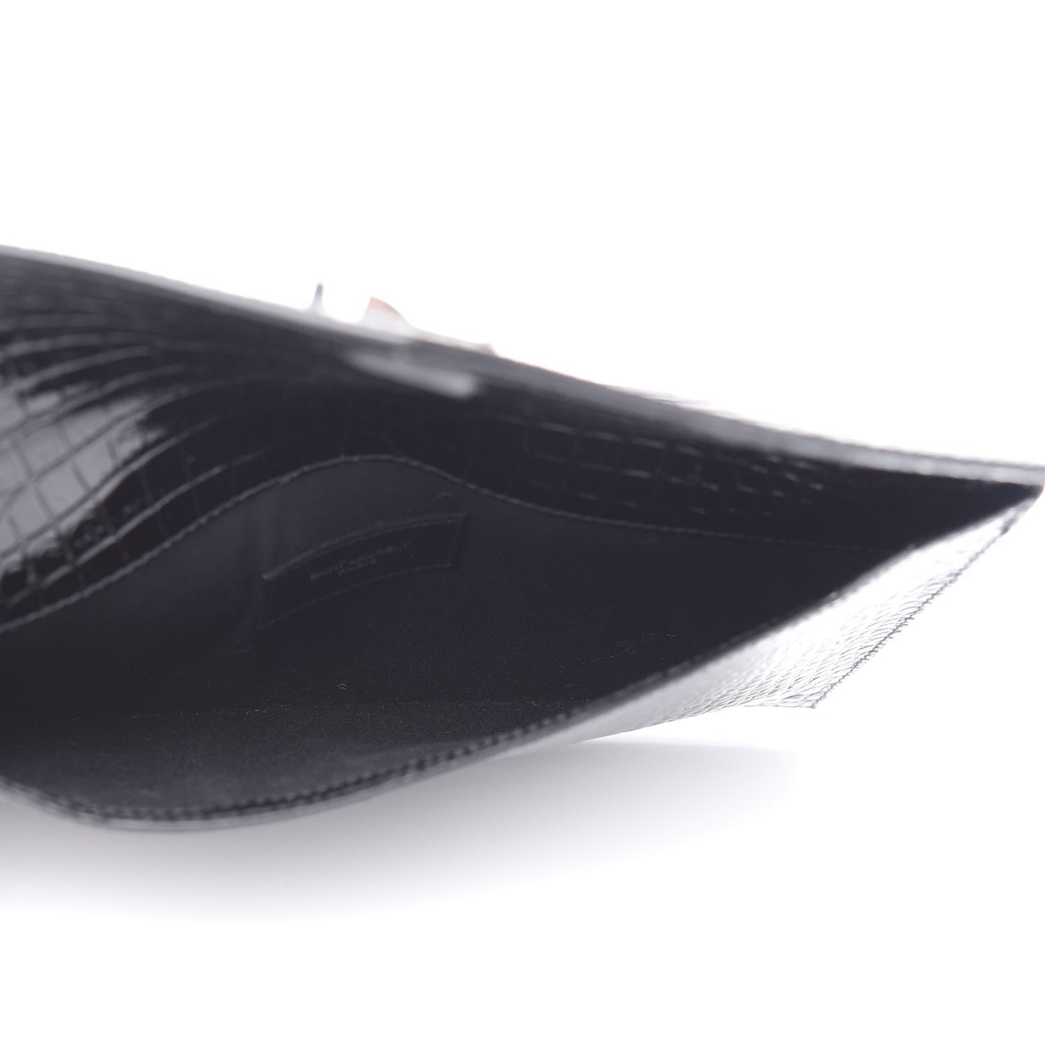 Saint Laurent Calfskin Crocodile Embossed Uptown Monogram Clutch Black 5 of 7