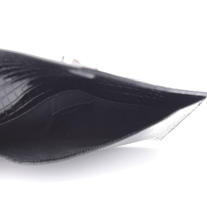 Saint Laurent Calfskin Crocodile Embossed Uptown Monogram Clutch Black 5 of 7
