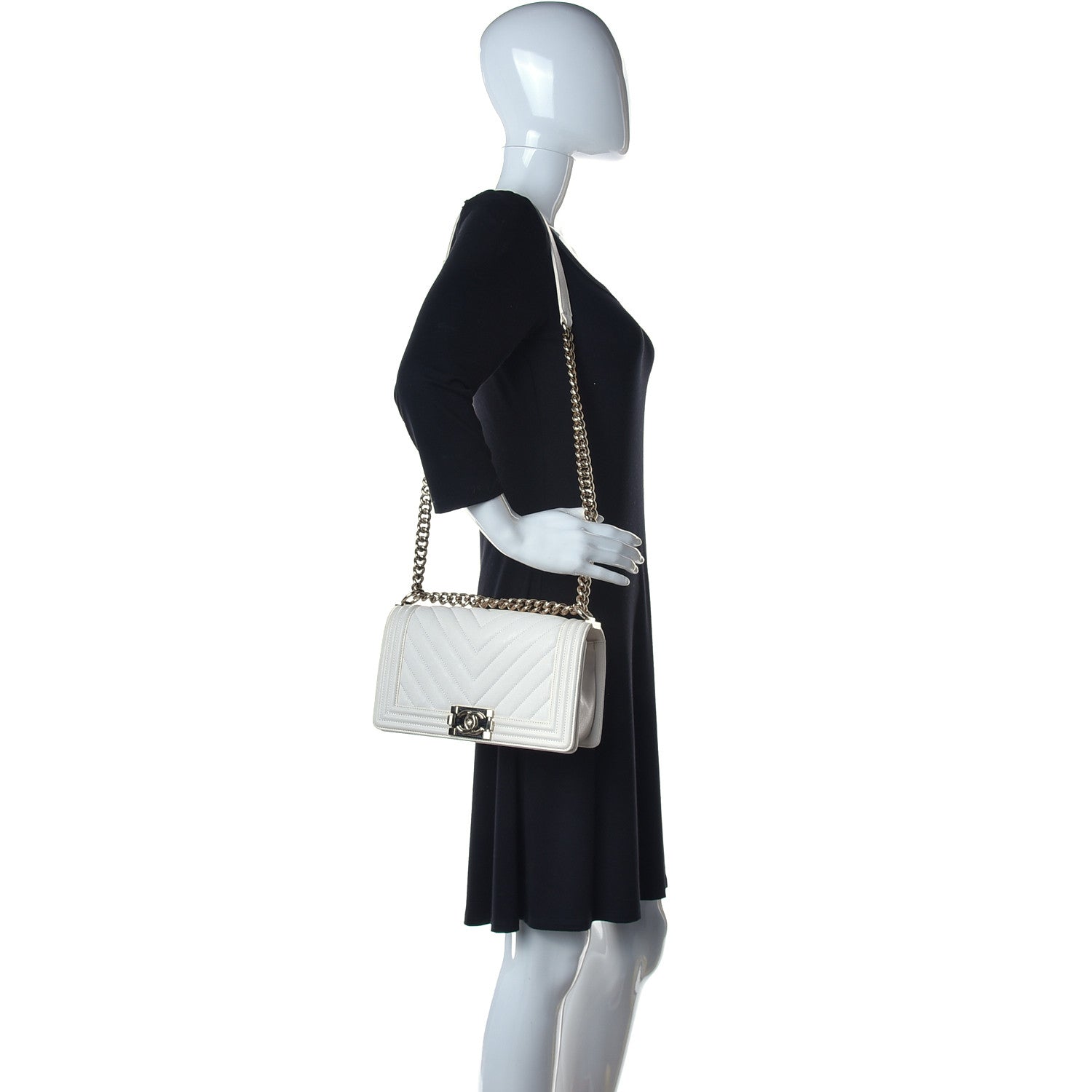 Chanel Caviar Chevron Quilted Medium Boy Flap Beige 2 of 12
