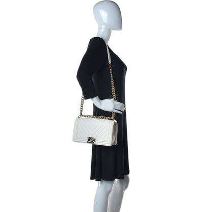 Chanel Caviar Chevron Quilted Medium Boy Flap Beige 2 of 12