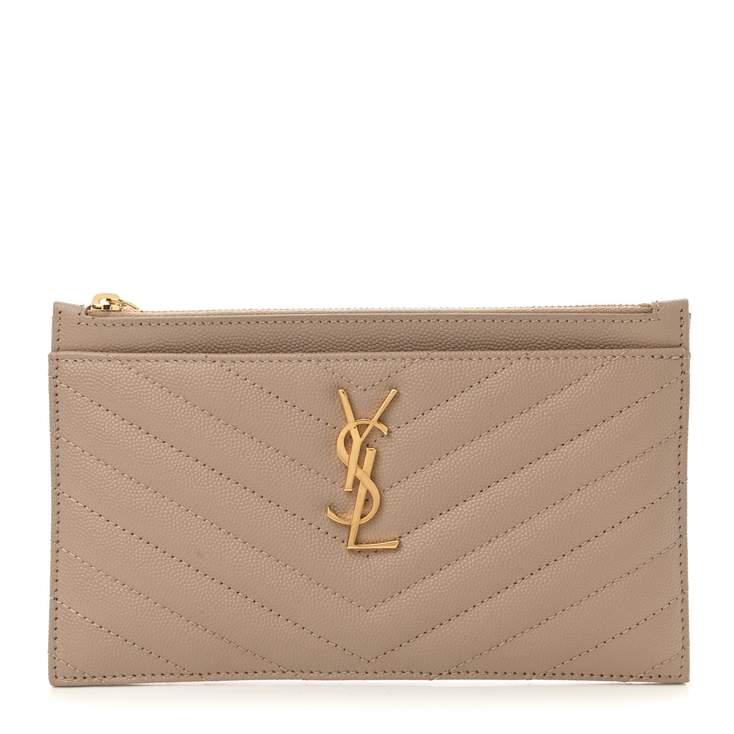 Saint Laurent Grain De Poudre Chevron Monogram Bill Pouch Dark Beige 1 of 7