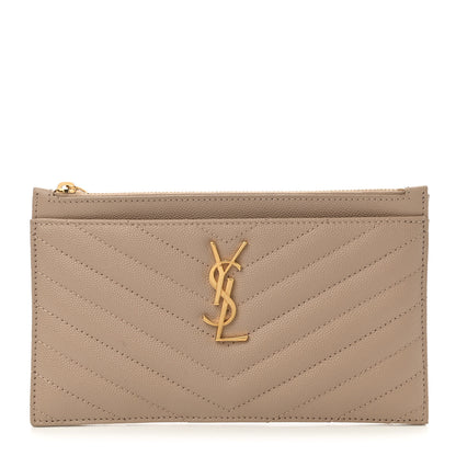 Saint Laurent Grain De Poudre Chevron Monogram Bill Pouch Dark Beige 1 of 7
